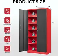 Metal Garage Storage Cabinets with Lock, 72" Tall Locker Organizer Steel Tool Cabinets,5 Adjustable Shelves 2 Doors (Black Red) 2