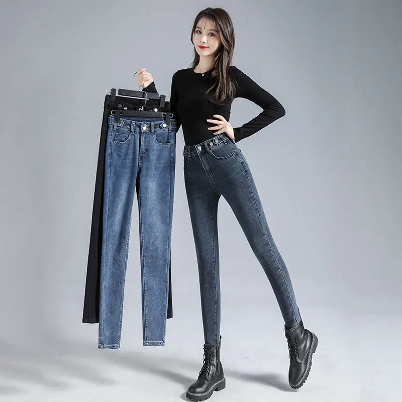 New Casual Jeans Women's Stretch High Wasit Skinny Slim Pencil Pants Korean Fashion Elegant Retro Simple Denim Trousers Female cargo jeans