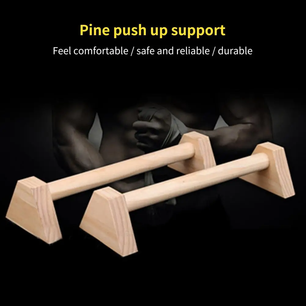 1 Pair Push-up Bar Triangle Support Wood Parallettes Portable Quadrangle Design Parallettes Bar Anti Slip Bottom Push Up Stands