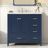 36 Inch Bathroom Vanity with Sink Top,Freestanding Cabinet with 2 Doors & 4 Drawers,Solid Wood Frame, Counter top with Left Sink 1