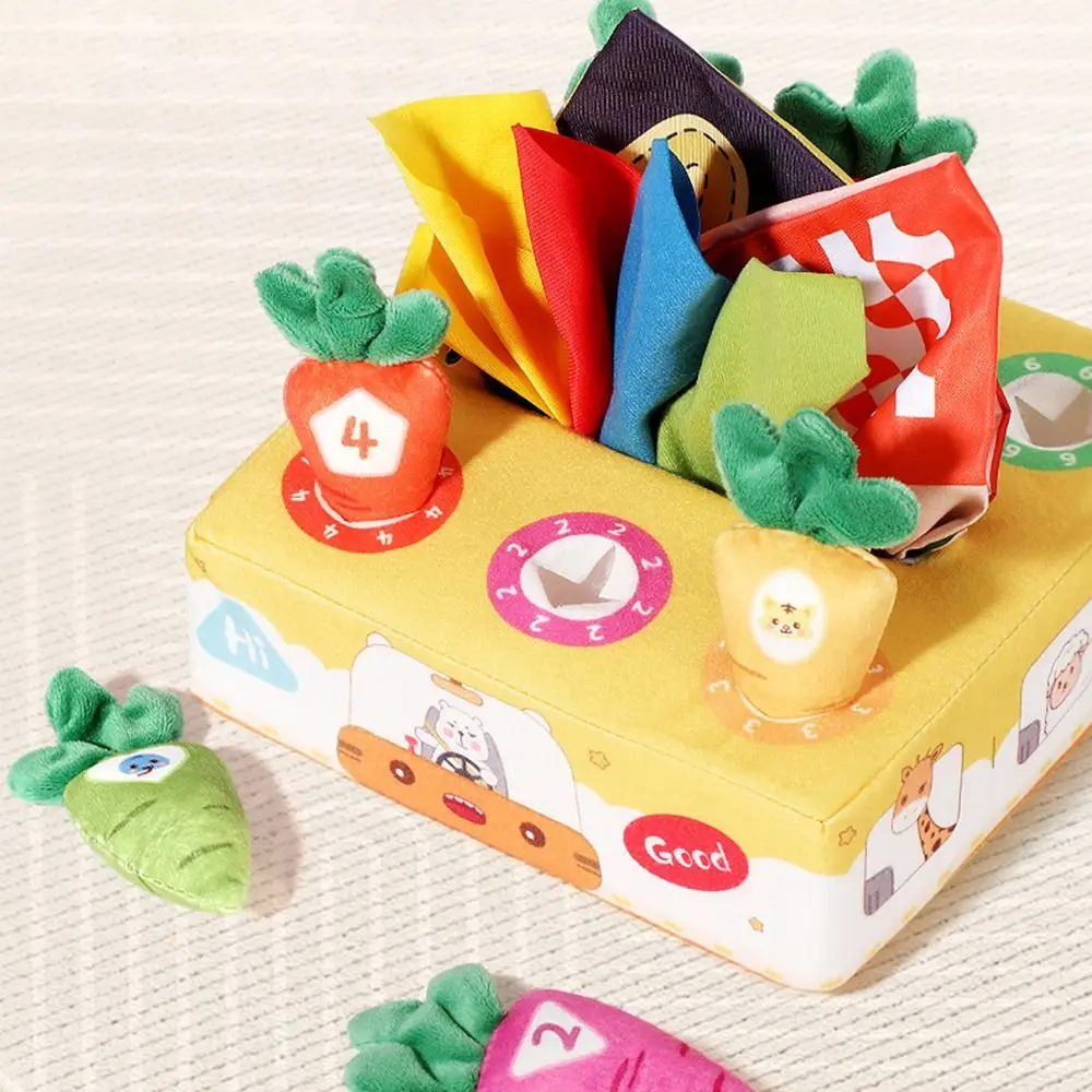 Soft Baby Tissue Box Toy Tear-resistant Finger Exercise Radishes Montessori Toy Non-Fading Color Learning