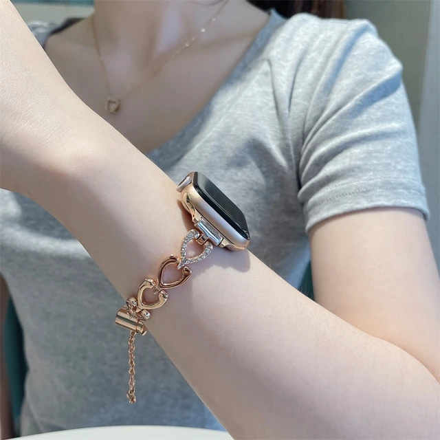 aborto Shipley sentido Pulsera de corazón de oro rosa para Apple Watch Series 6/5/4 3/Swift SE  2/1, correa de cuero para iWatch, pulsera elegante para mujer, regalo _ -  AliExpress Mobile