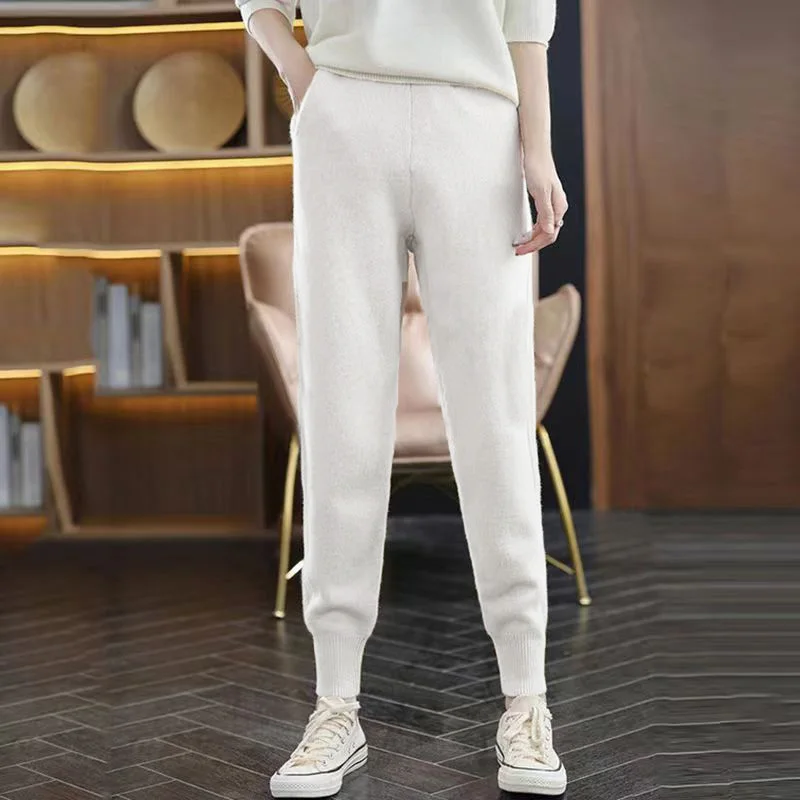 Women's 100% Pure Wool  Slim Pants High Waist  Autumn and Winter Cashmere Casual Knitted Pencil Pants Korean Thick Casual pants 4