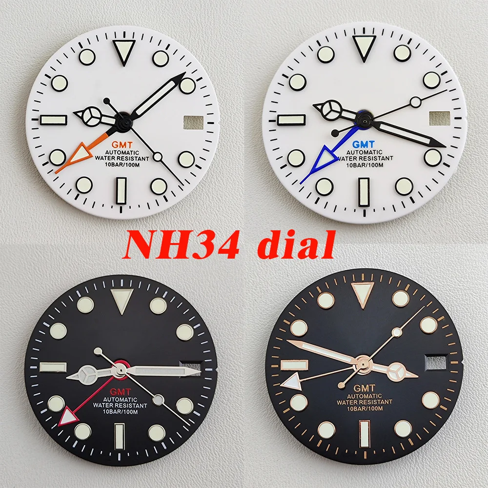 

NH34 dial NH34 hands 29mm GMT Four Hands Green Luminous Watch Dial for NH34 Movement Modified Dials Replacement Watch parts