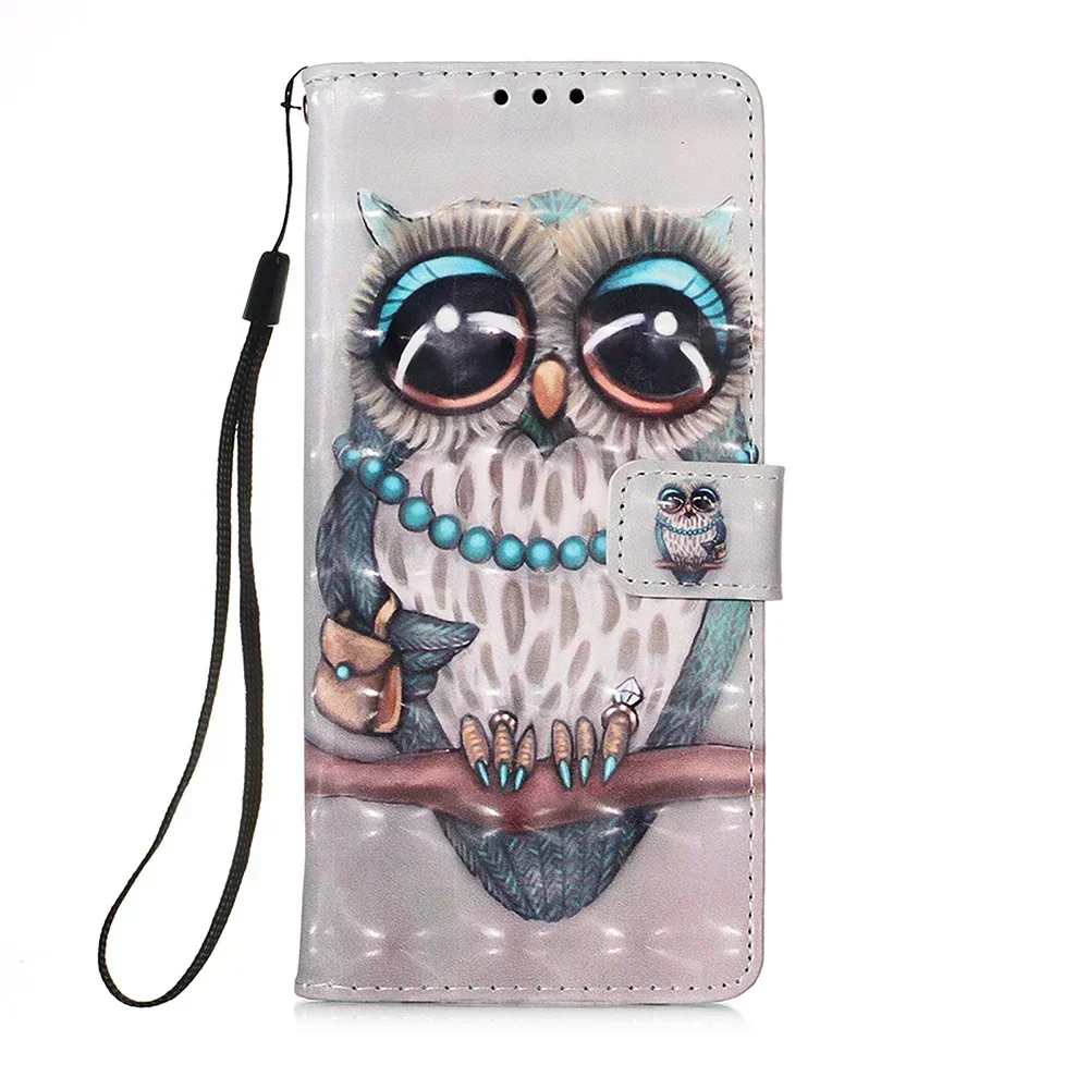 Chic Painted PU Leather Flip Phone Case with Wallet Stand and Card Holder Strap