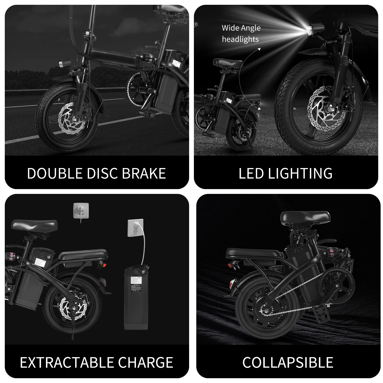 400W dual disc brake adult foldable electric bicycle with seat and basket 14 inches 48V 10.4Ah 22 mile range 20MPH 6