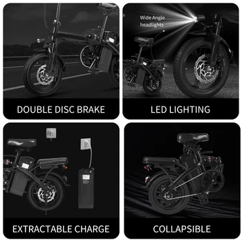 400W dual disc brake adult foldable electric bicycle with seat and basket 14 inches 48V 10.4Ah 22 mile range 20MPH 6
