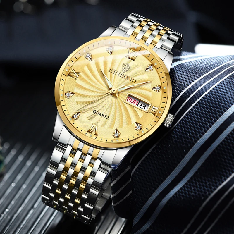 

Brand Men's Diamond Quartz Watch Business Non-mechanical Calendar Waterproof Hand Clock Luxury Male's Versatile Wristwatch