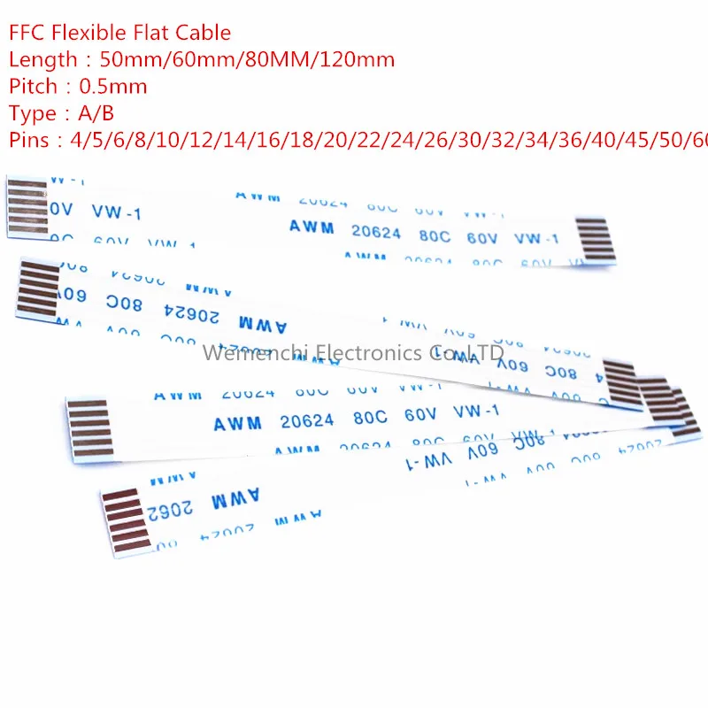 Cavo Flessibile Piatto FFC/FPC Da 10 Pezzi 5 Cm 4/6/8/10/12/14/16/18/20/22/24/26/28-60 Pin Stesso Lato Passo 0,5 Mm AWM VW-1 20624 20798 80C 60 V - Foto 3
