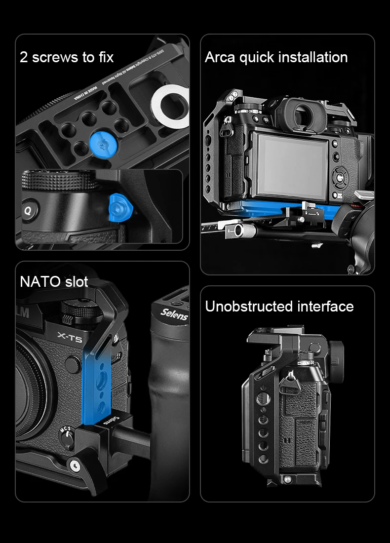 Camera Full Cage for Fujifilm X-T5 with Expansion 1/4 & 3/8 Screw Holes Aluminum