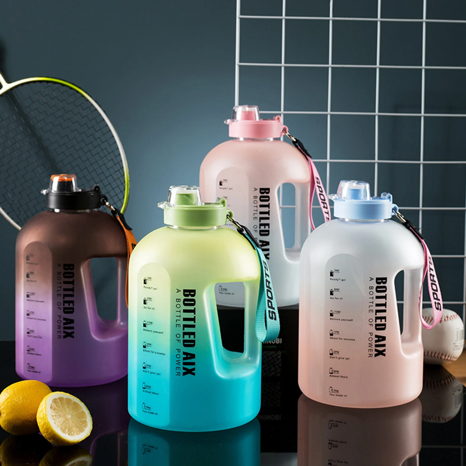 2,2L sportvattenflaska stor kapacitet 1 gallon vattenflaska med tidsskala BPA-fri plastflaska utomhusträningsvattenkopp_voghion.com
