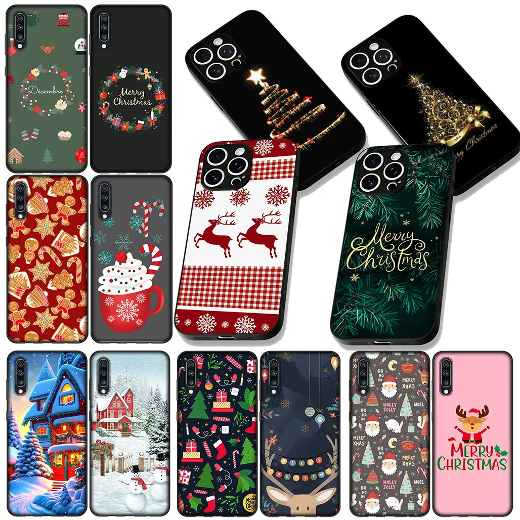 Merry Christmas Holiday Phone Case with Santa Claus, Tree, and Snowman Design