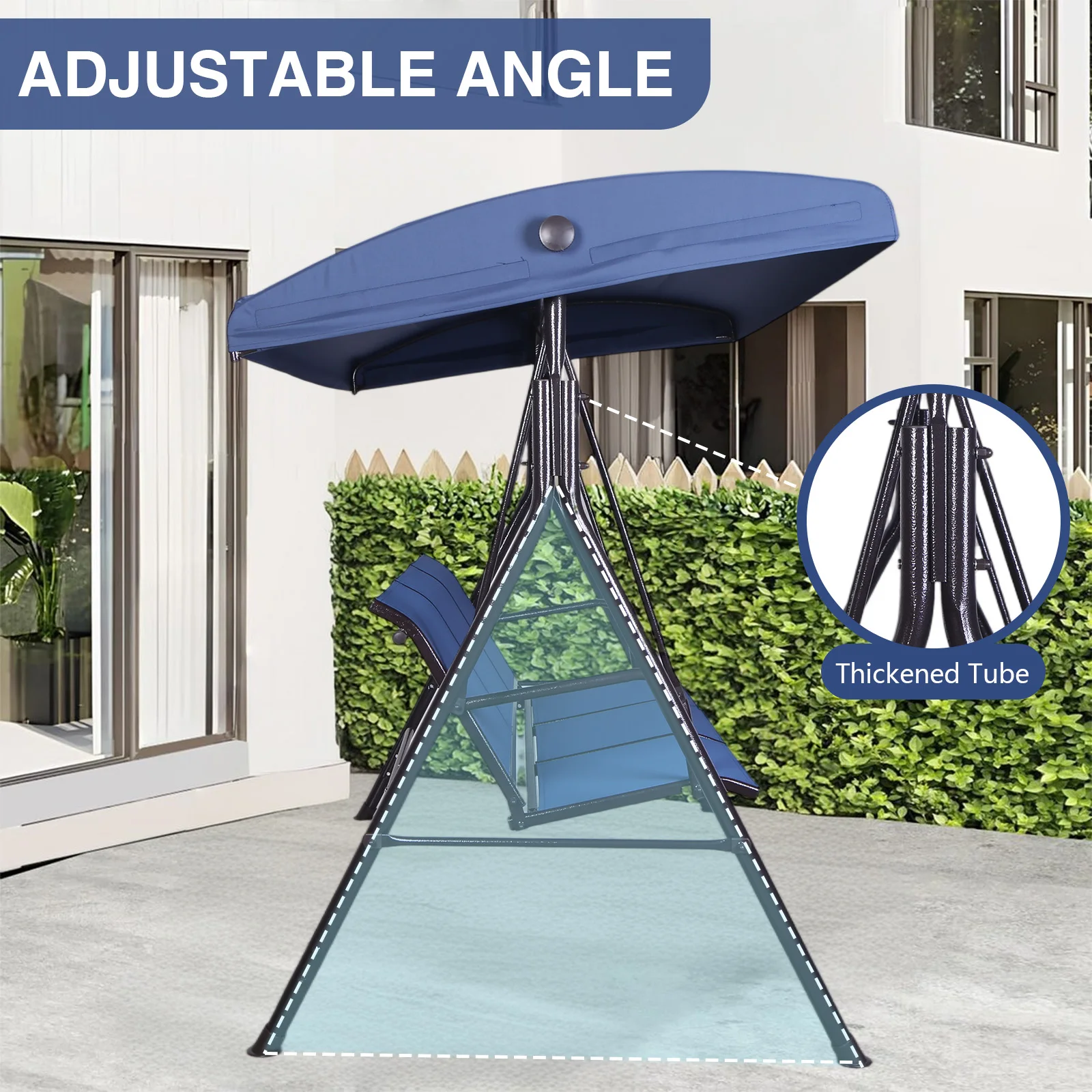 Iron 3 Seat Patio Porch Swing with Adjustable Canopy