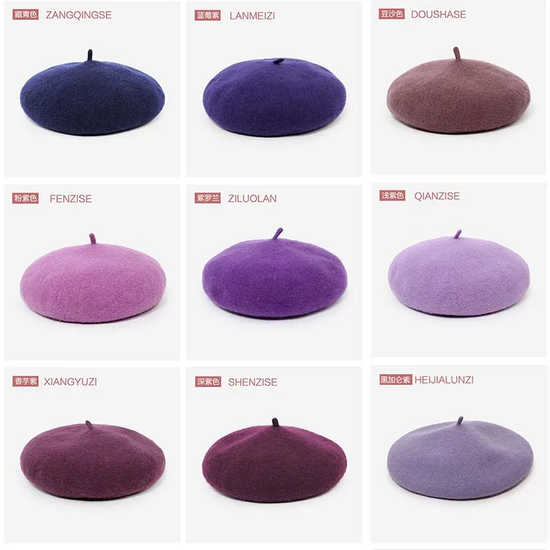 Purple Beret Japanese Wool Hat Retro Painter Hat Bud Autum Winter Vintage Caps Keep Warm Cute Casual Women Beret beret hat woolen beret wool caps