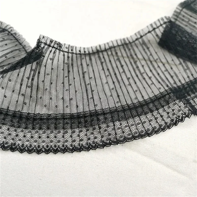 Lace Ribbon 10CM Wide Embroidered Pleated Mesh Elastic Ruffle Trim Collar Cuffs DIY Sewing Decor