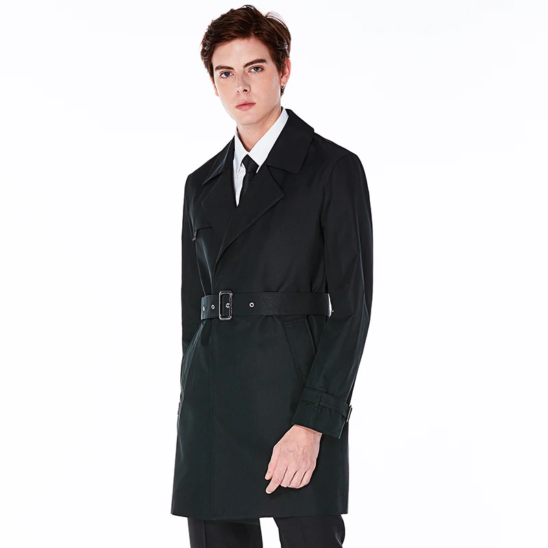 Classic short trench coat men's single breasted cotton polyester