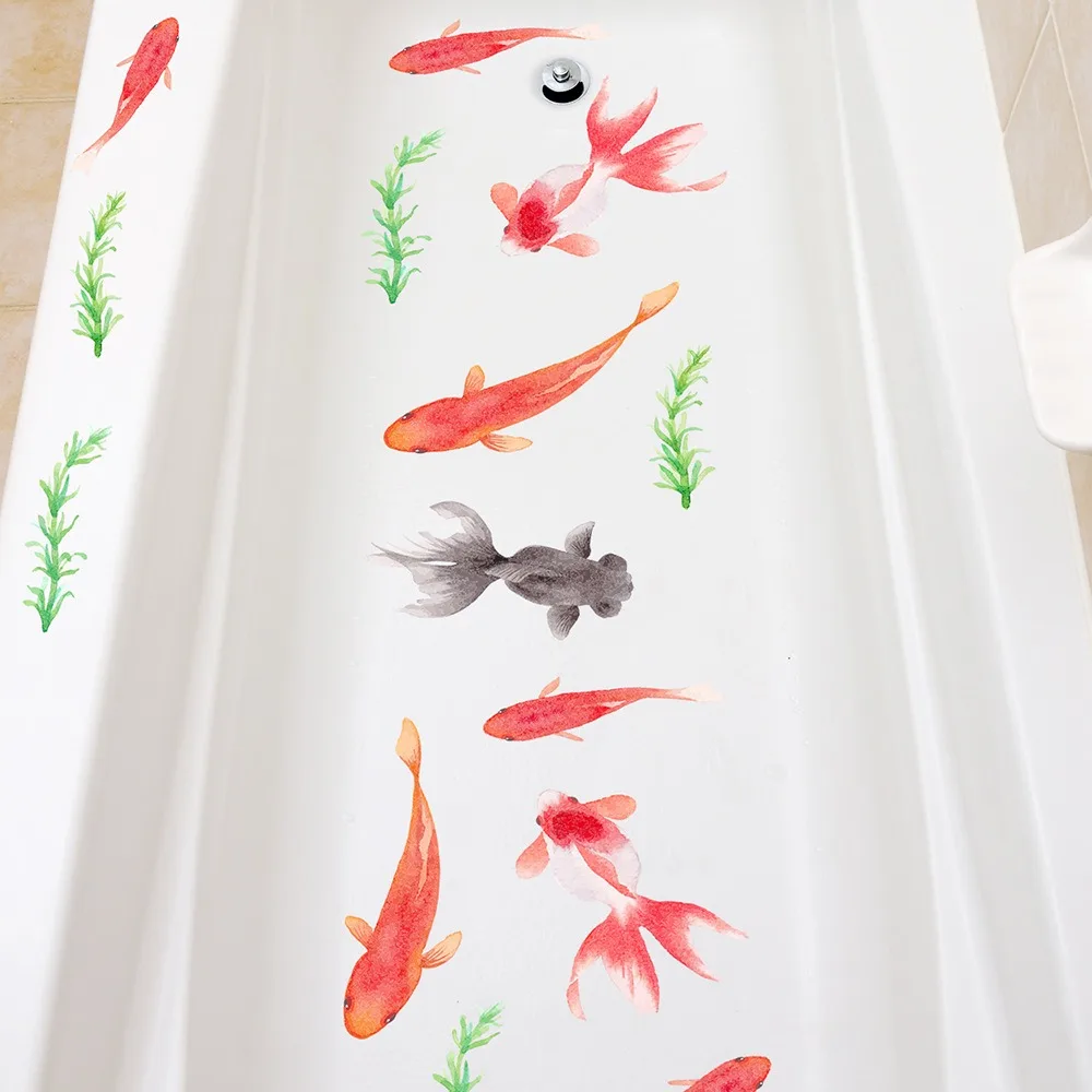 Cartoon Bathtub Decal Wall Stickers PVC Watercolor Bathtub Appliques Removable Fish Pattern Bathtub Decor Stickers Home Decor
