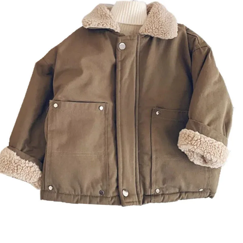 Boys' Thickened Cotton Padded Jacket Thickened Winter Cotton Padded Jacket Suede Collar Coat