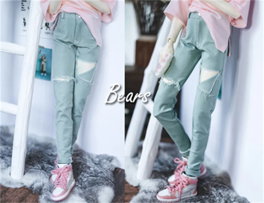 

BJD doll clothes Bean paste Green with Holes small Feet Elastic denim pants 1/4 1/3 ID75 pants