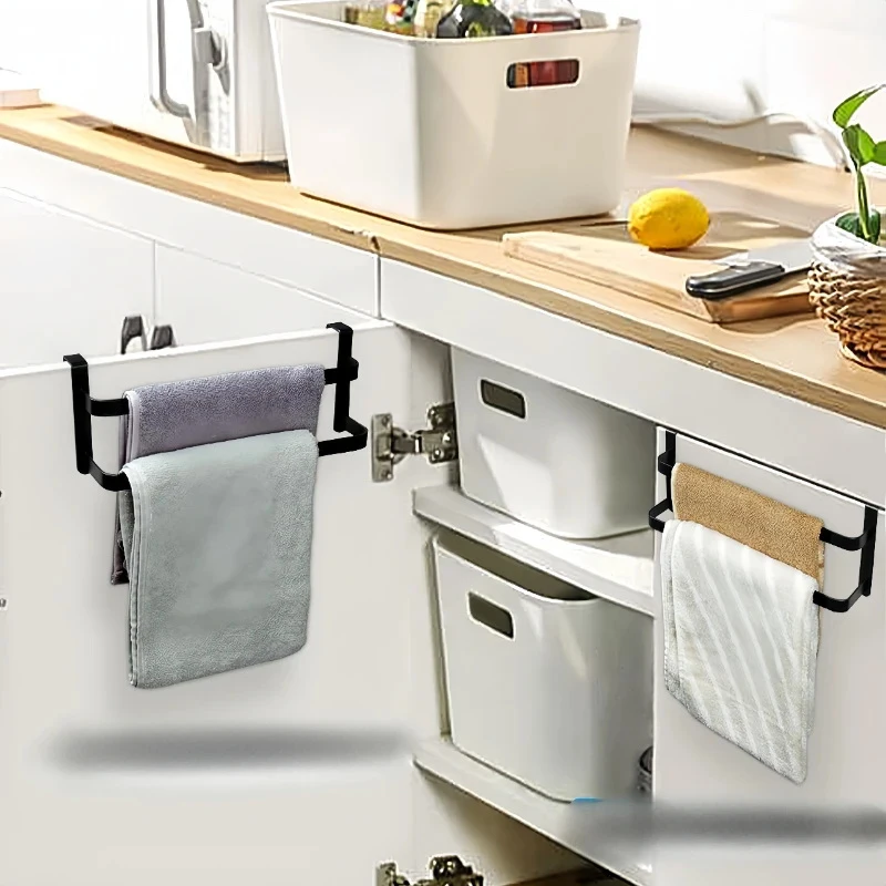 Wrought Iron Double-Layer Over-the-Door Towel Rack Space-Saving Storage Solution With Two Rods For Kitchen/Bathroom Towels