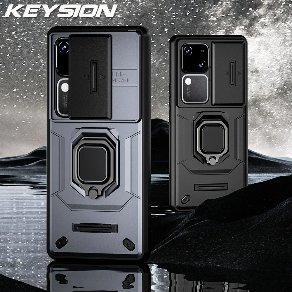 

KEYSION Shockproof Case for VIVO V30 Pro 5G V30 5G Slide Camera Lens Protection Ring Stand Phone Cover for VIVO V30 V30 Pro 5G
