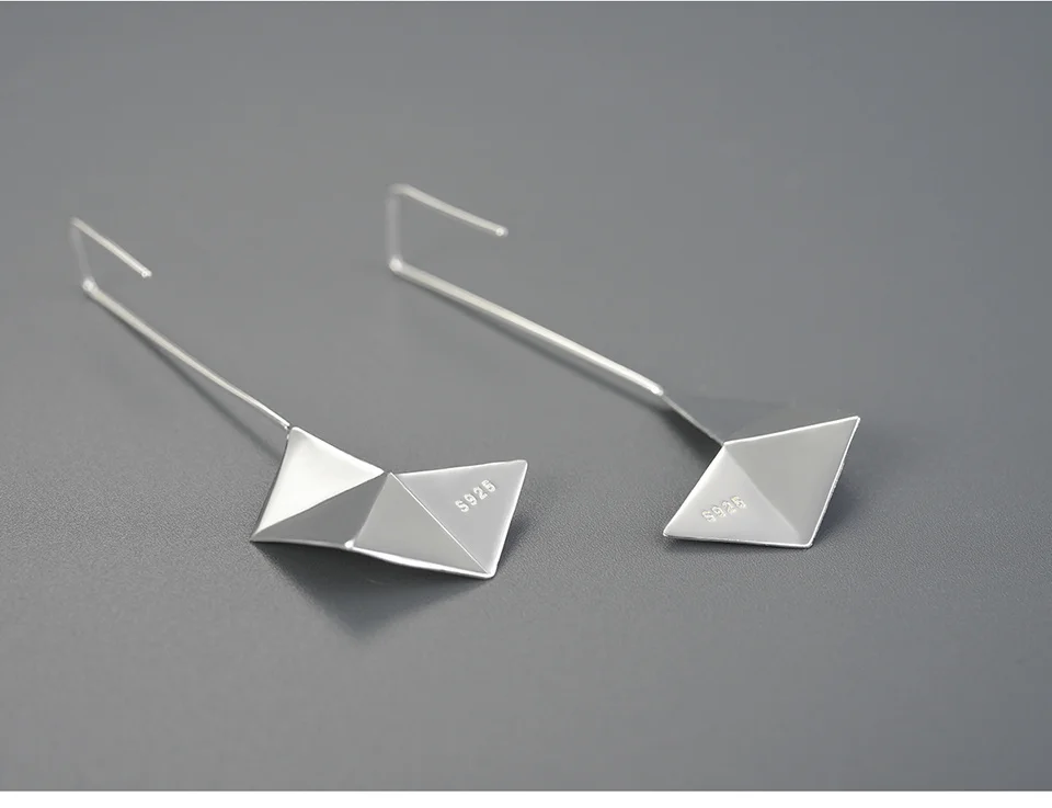 Minimalist Origami Art Design Earrings – Silver & 18K Gold Long Dangle
