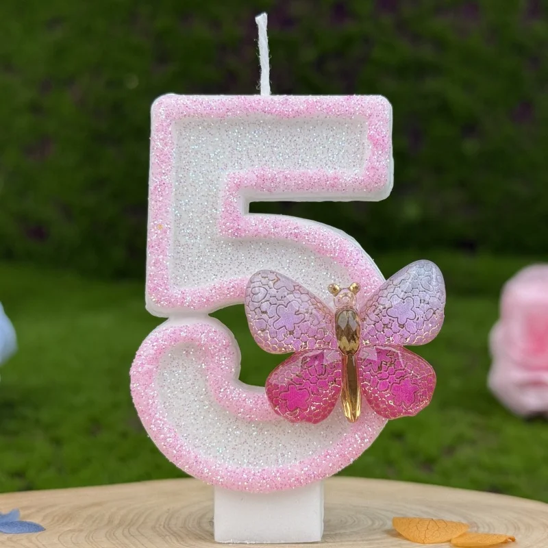 Pink Butterfly Digital Birthday Candles Cake Party Decoration Festive and Party Supplies Cake Topper