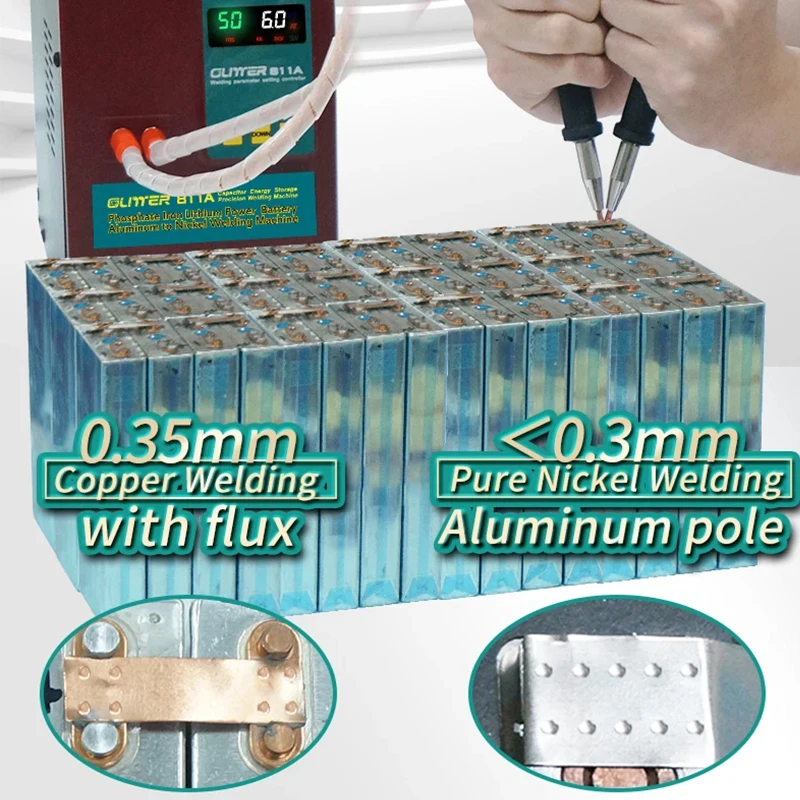 GLITTER 펄스 스폿 용접기, 811A 36kW, LiFePo4 전원 배터리 팩, 0.35mm 구리 0.3mm 알루미늄