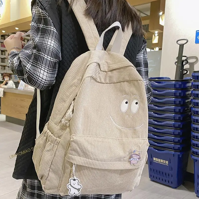 Female Kawaii Corduroy Laptop College Backpack Trendy Girl Green Cool Cute Bag Fashion Women School Bag Lady Travel Backpack