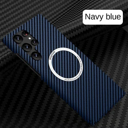 Magnetic Carbon Fibre Shockproof Phone Case - Ultra Protective Shell Cover - Galaxy S22 (Blue)