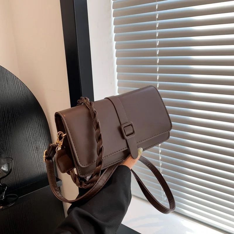 

Crossbody Bag Niche Casual Single Shoulder Bag Female Popular 2024 Autumn Fashion Small Square Bag Brown PU Women's Handbag