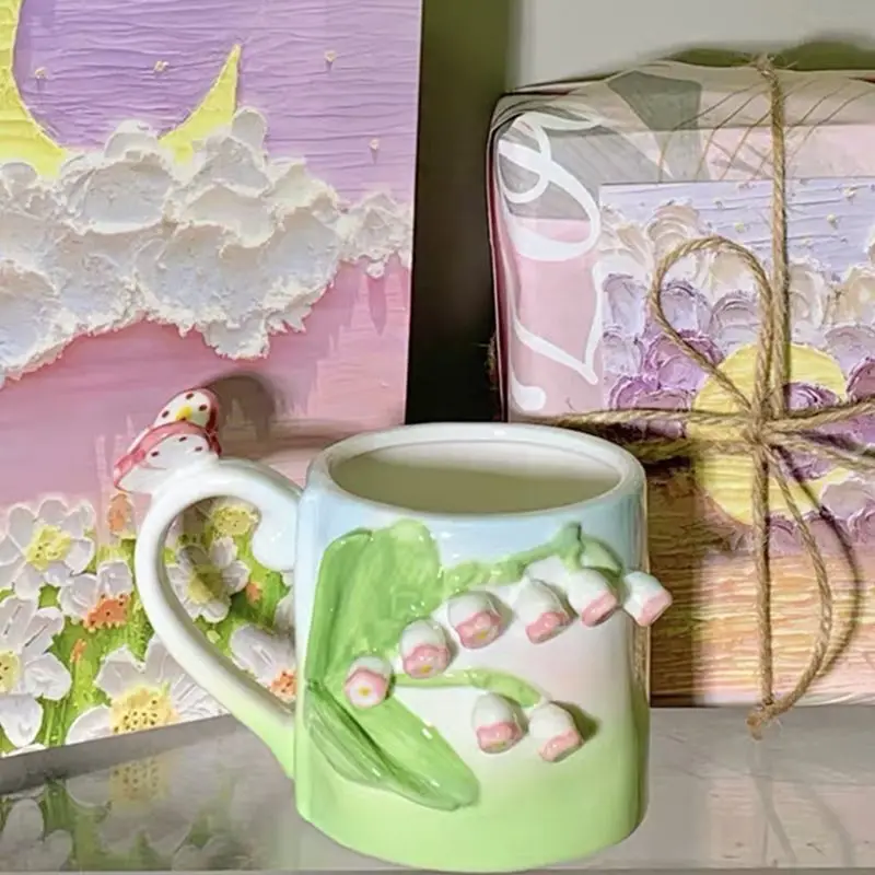 1pc Creative Tulip Ceramic Mug With 3d Relief Flower Design For  Coffee/tea/milk, Office/home Use