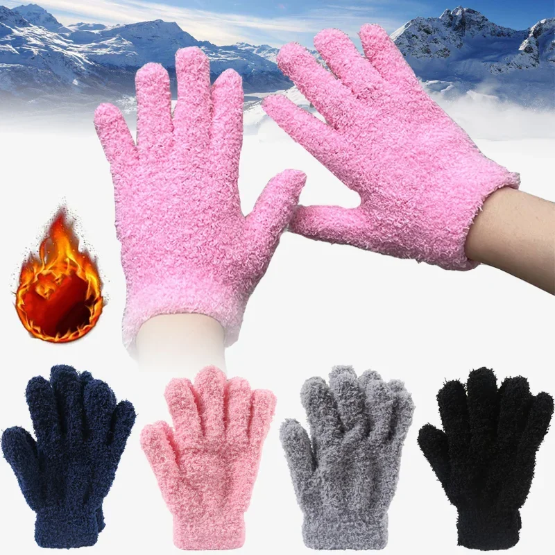 

Women Soft Plush Gloves Winter Warm Coral Fleece Gloves Full Finger Mittens Hand Warmer Thicken Men Cycling Gloves Windproof