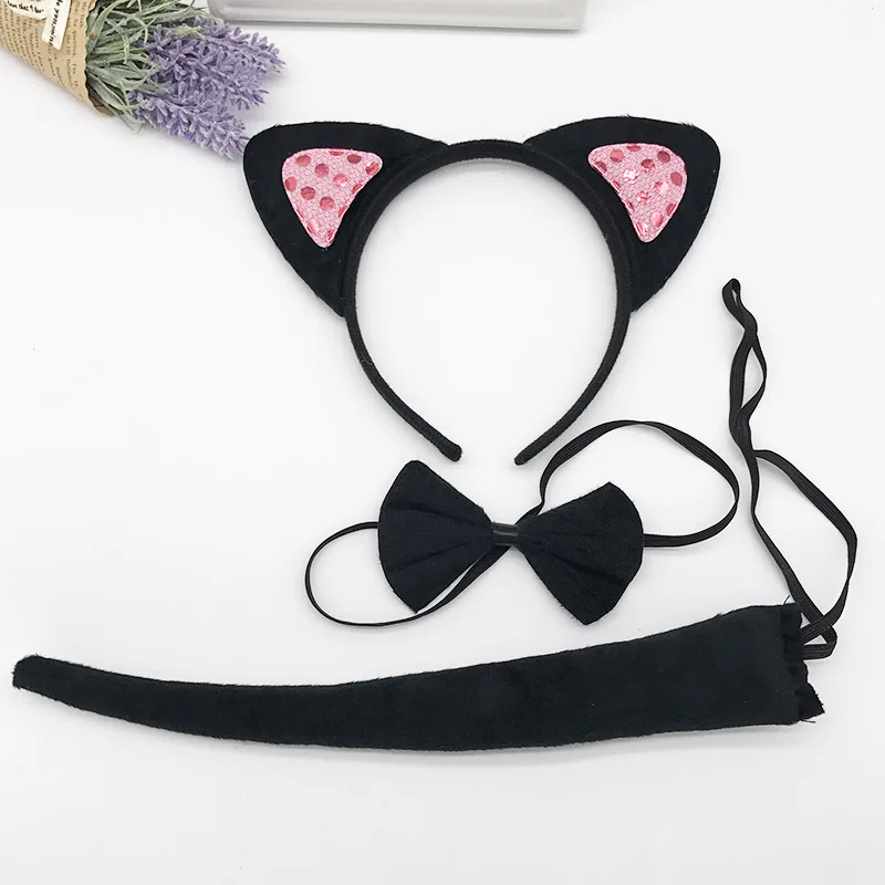 Anime Cat Ear Plush Headband Tail Bow 3pcs/set