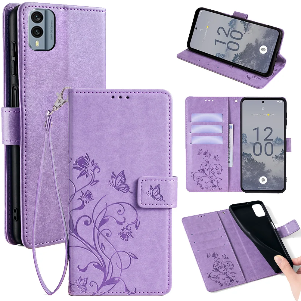 Butterfly Handy Leather Wallet Cover with Magnetic Closure and Card Slots