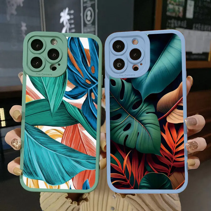 Leaves Monstera Green Case Per Iphone 11 14 Plus 14 13 12 Pro Max 7 8 Plus Se 2020 Xr Xs X Custodie Cover Posteriore In Silicone Morbido Carino