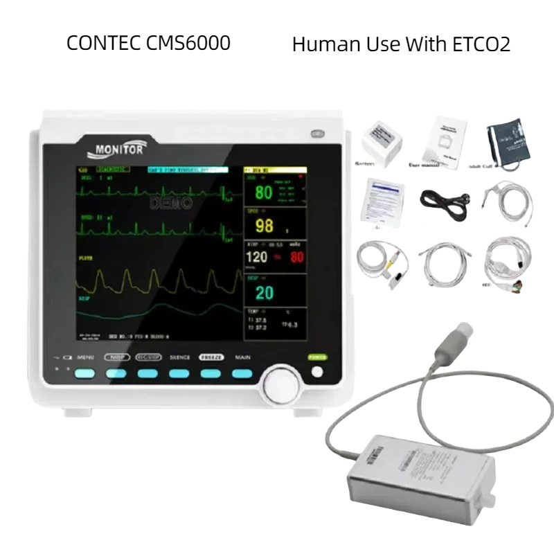 CONTEC CMS6000 Patient Monitor Human/Veterinary Portable 6 Parameter 8" Vital Sign ECG NIBP RESP SPO2 PR TEMP