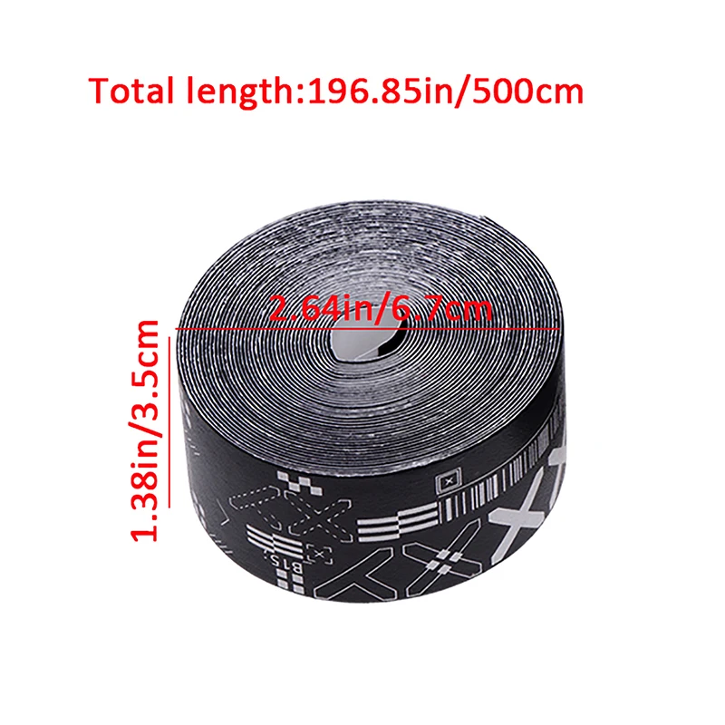 Racket Grip Tape Tennis Racket Tape 1Roll 500CM Black White Print Tennis Racket Paddle Head Protection Tape PU Stickers For Beach Pickleball Racket Sport Parts