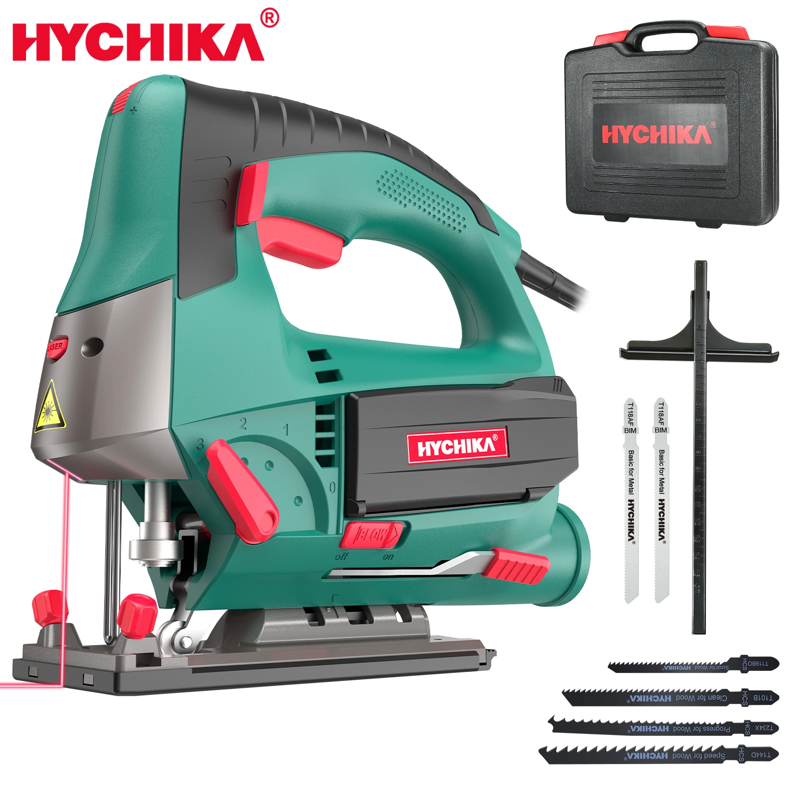HYCHIKA 800W Laser Jig Saw 6 Variable Speed Multifunctional Jigsaw Electric Saw for Woodworking
