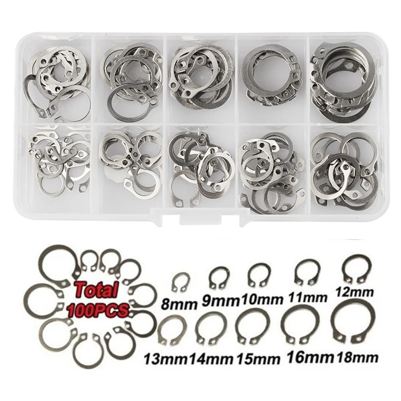 100pcs C type Washer External Circlip Gasket Retaining Rings for Shaft ...