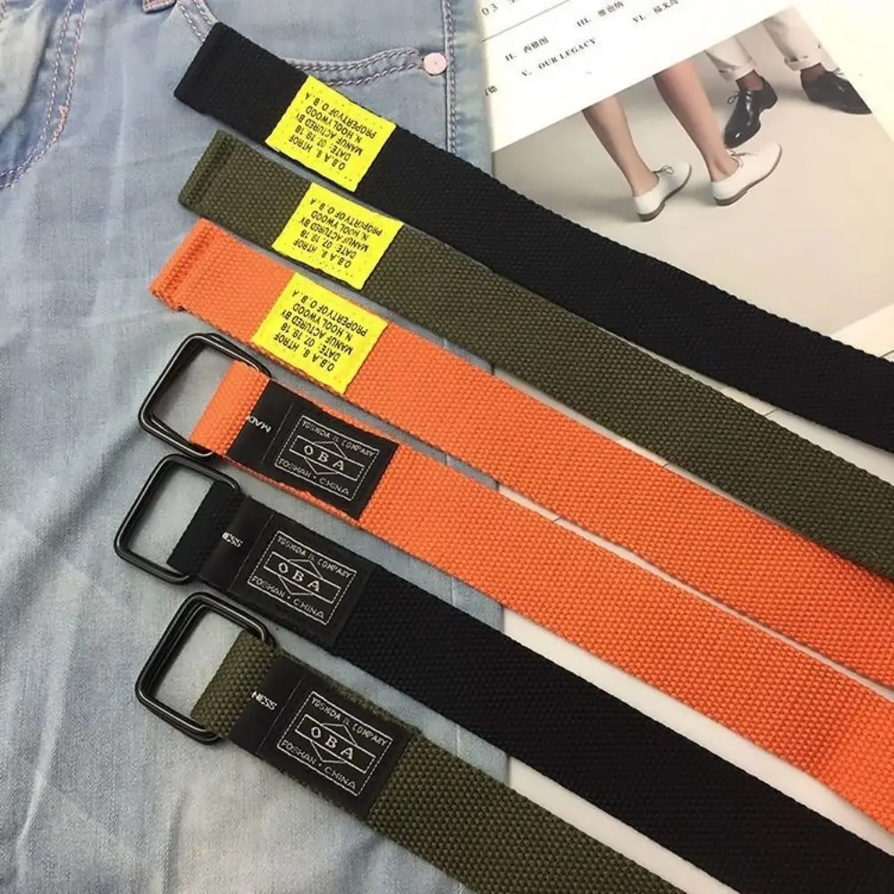 Frauen Mann Nylon geflochtenen Canvas Gürtel Doppel ring schwarze Schnalle einfache vielseitige Jeans Student Trend Gürtel Cargo hose Bund – Detail 8