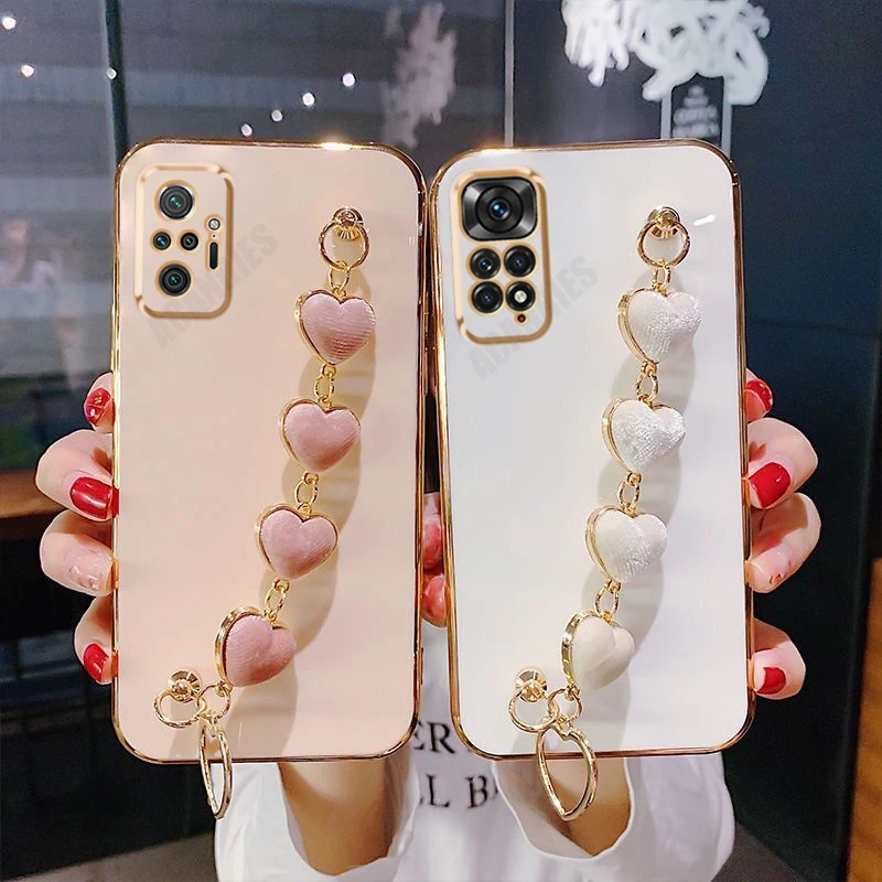 Love Heart Bracelet Luxury Plating Chain Silicone Phone Case