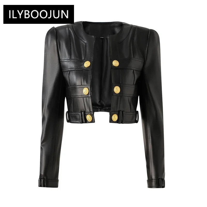 

Куртка женская короткая в клетку, из ПУ кожи