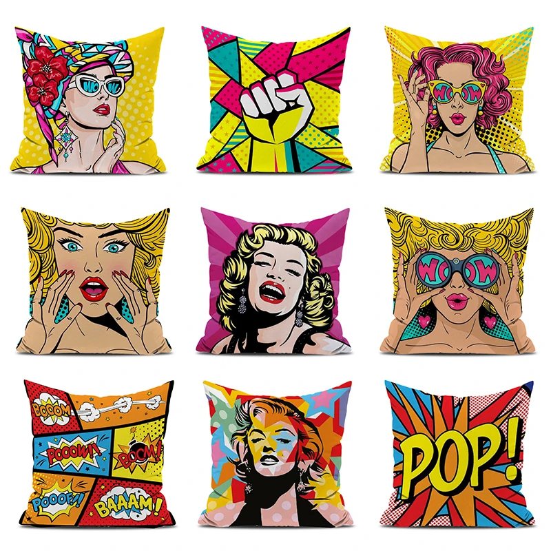 

Pop Art Couple Pillow Pillowcases for Pillows 45x45 Decorative Cushion Pillowcase 40x40 Kawaii Luxury Sofa Cushions Cover 45*45