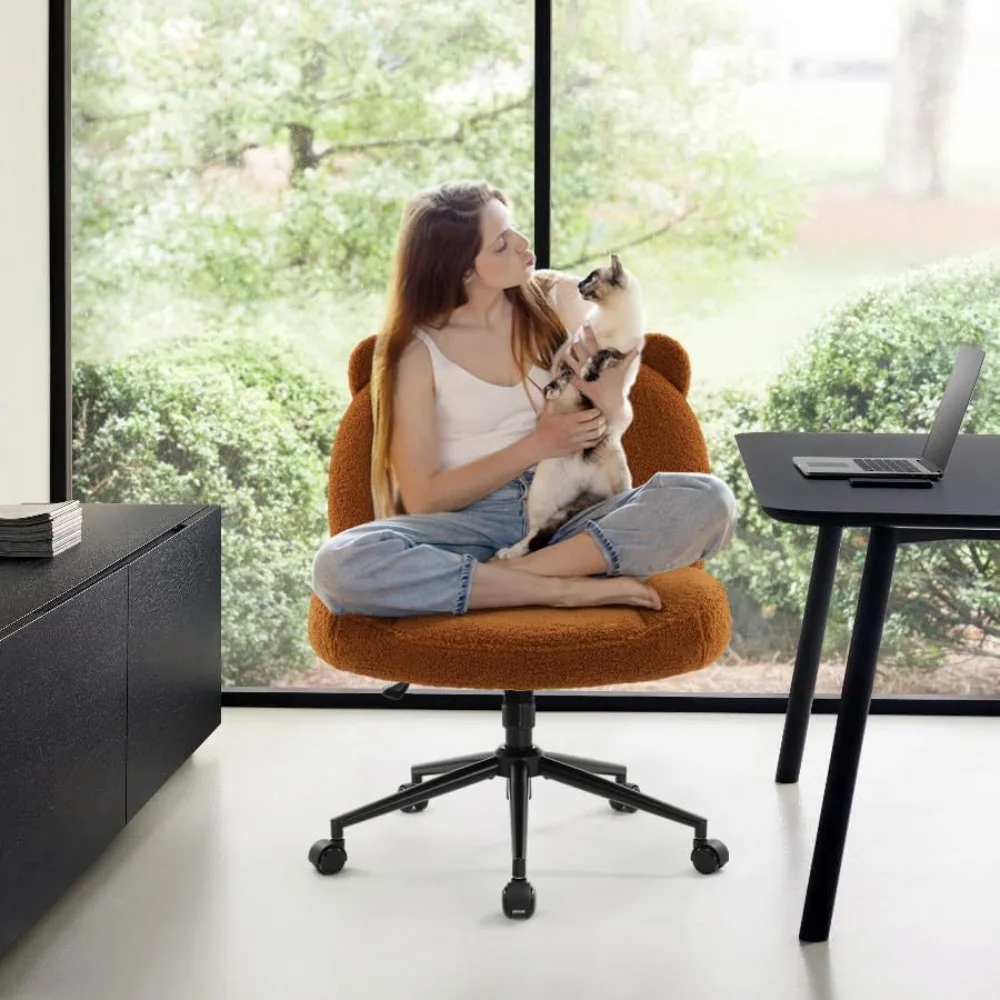Armless Office Desk Chair with Wheels,Ergonomic Criss Cross Legged Computer Chair with Fabric Padded 2