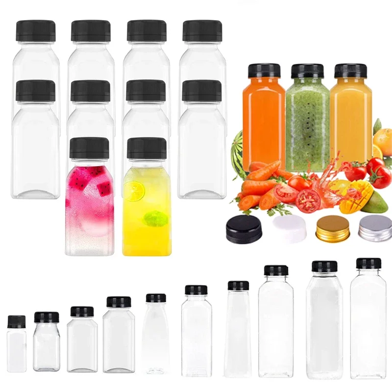 20pcs 60-500ML Clear Empty Plastic Juice Bottle with Caps Disposable Juice Drink Container W/ Funnel for Making Juicing Smoothie