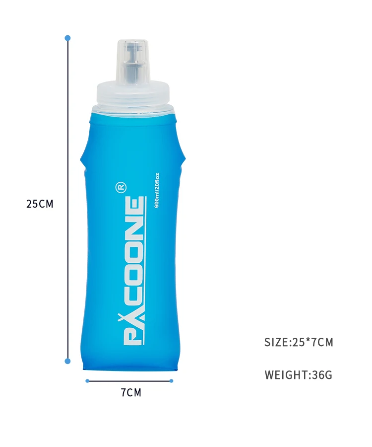 Sports Water Bottle Portable Water Bottle Sports Water Bag PACOONE Camping 600ml Soft Water Bottle Drinking Sport Folding Bag Flask Outdoor Running Hydration Pack Waist Bicycle BPA Free