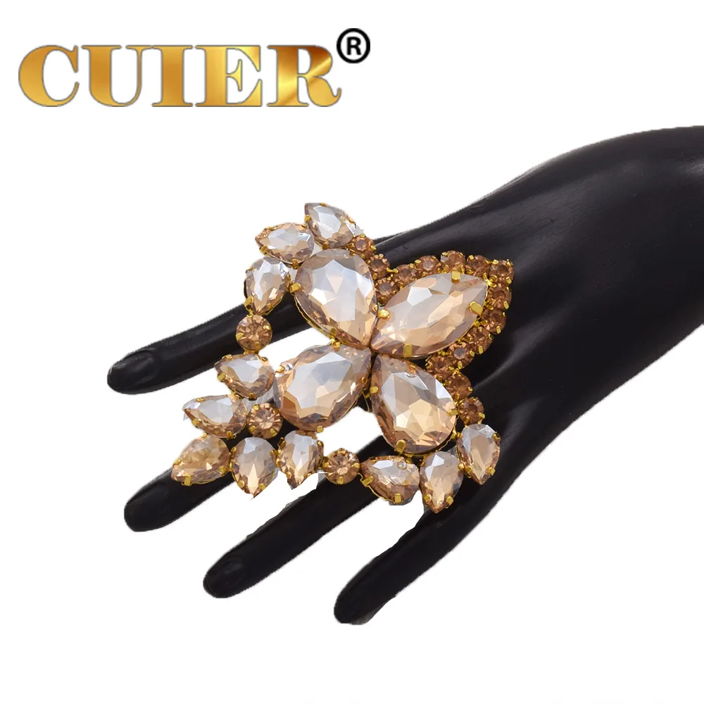 CUIER 9.5cm Oversize Rhinestone Big Stone Adjustable Rings Wedding Jewelry for Women Luxury Crystal Large Open Finger Ring Gift