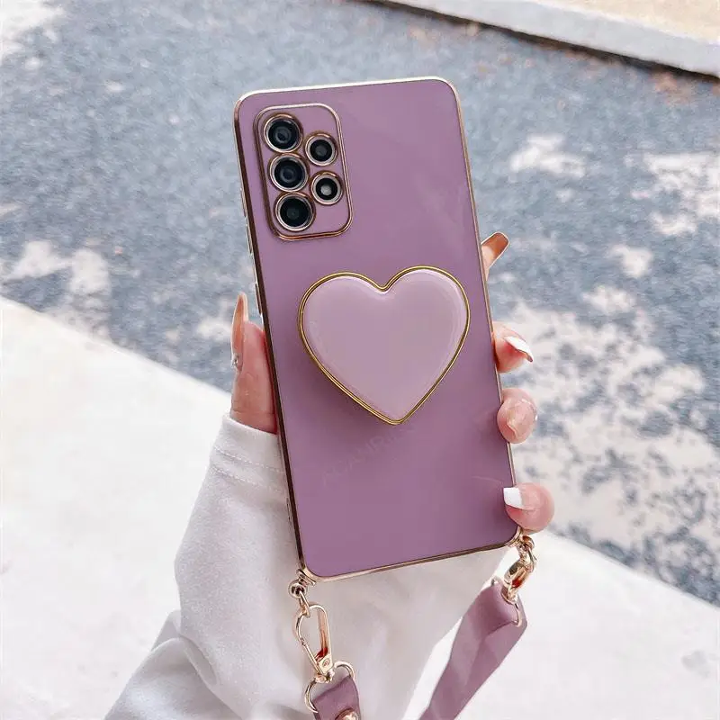 Elegant Love Heart Holder Crossbody Lanyard Case in Plating Finish