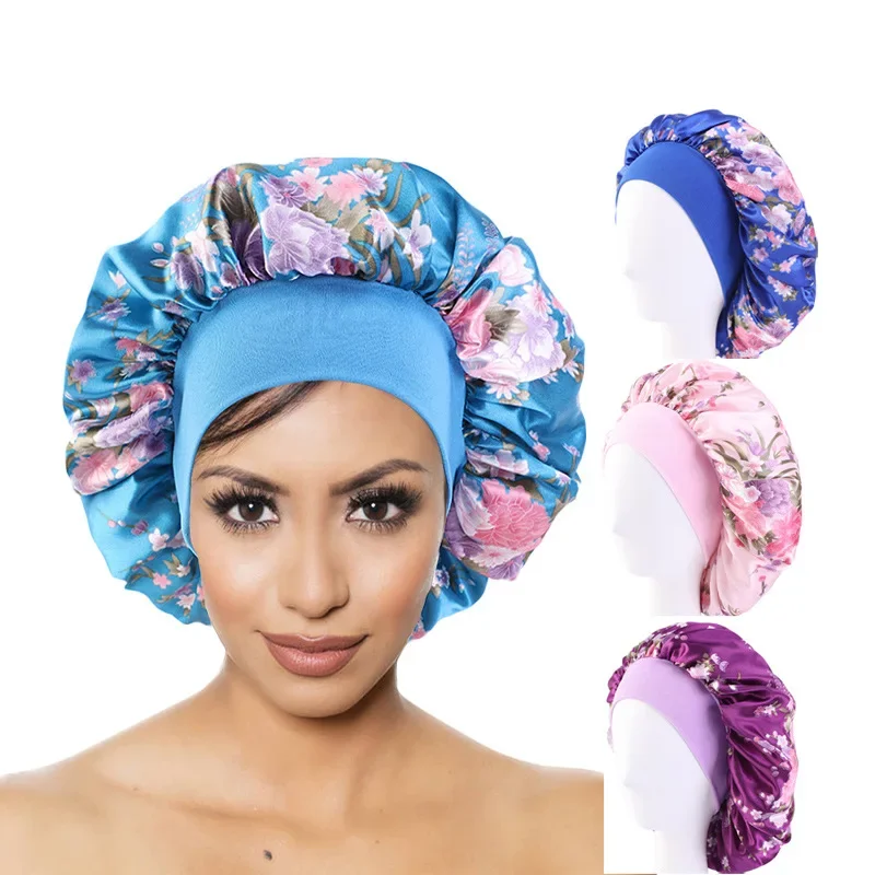 

Newly Hair Satin Bonnet For Sleeping Shower Cap Silk Bonnet Bonnet Women Night Sleep Cap Head Cover Wide Elastic Band